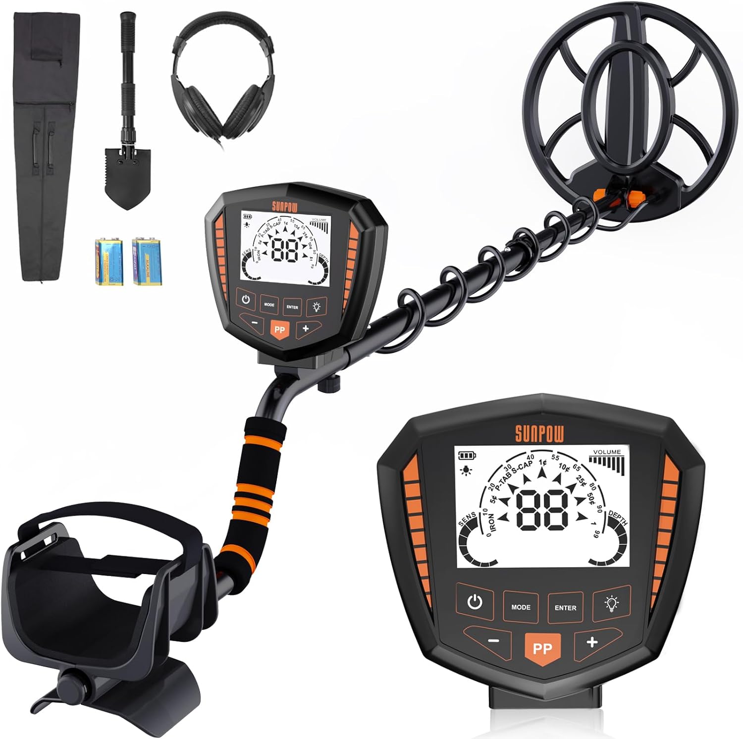 SUNPOW Metalldetektor Profi Set, IP68 Wasserdicht Spule, Identifiziert 9 Arten Von Metallen