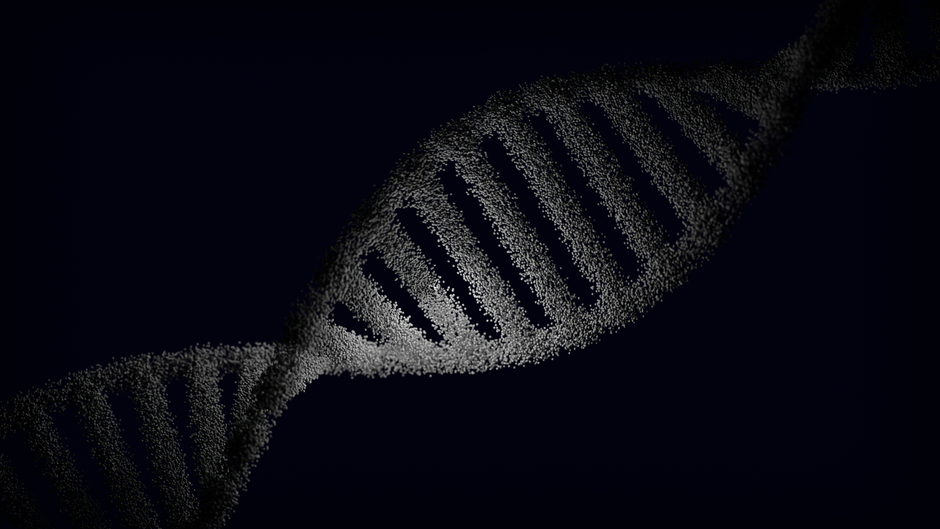 DNA Mexica: Migration, Vermischung und die Eroberung – Künstlerische Darstellung eines DNA-Strangs mit Partikeleffekten vo…