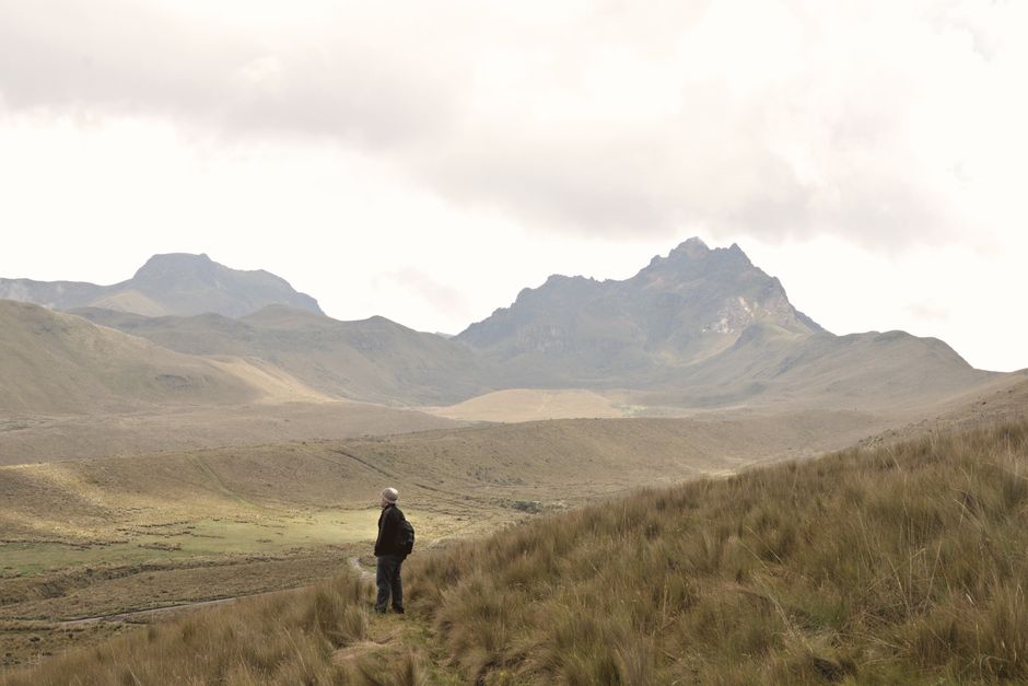 Ecuador Verfassung 2008: Rechte der Natur (Pachamama) – Einsamer Wanderer erkundet die riesigen Anden in Ecuador mit ihrer…